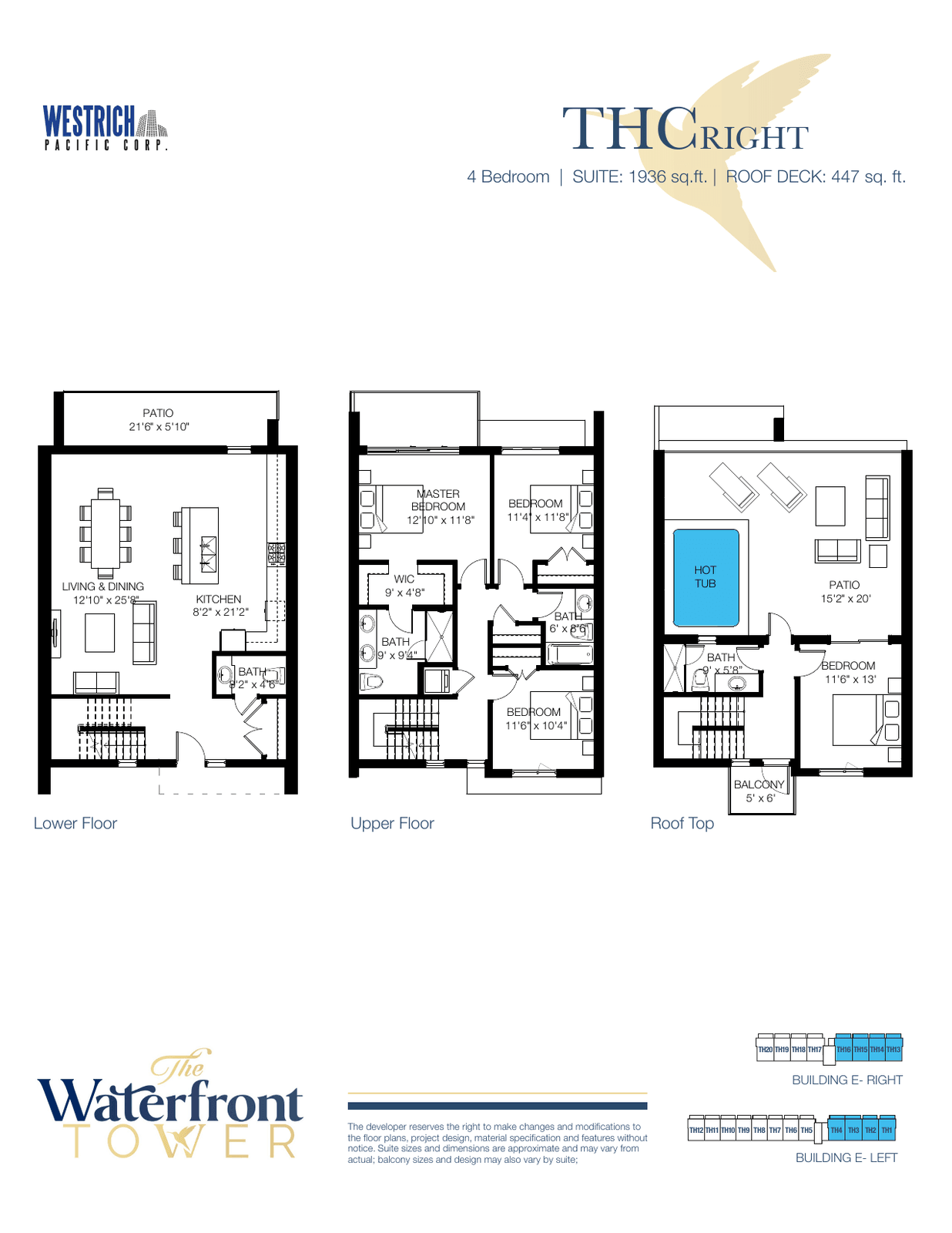 THC Right townhome floor plan, four bedrooms over three levels