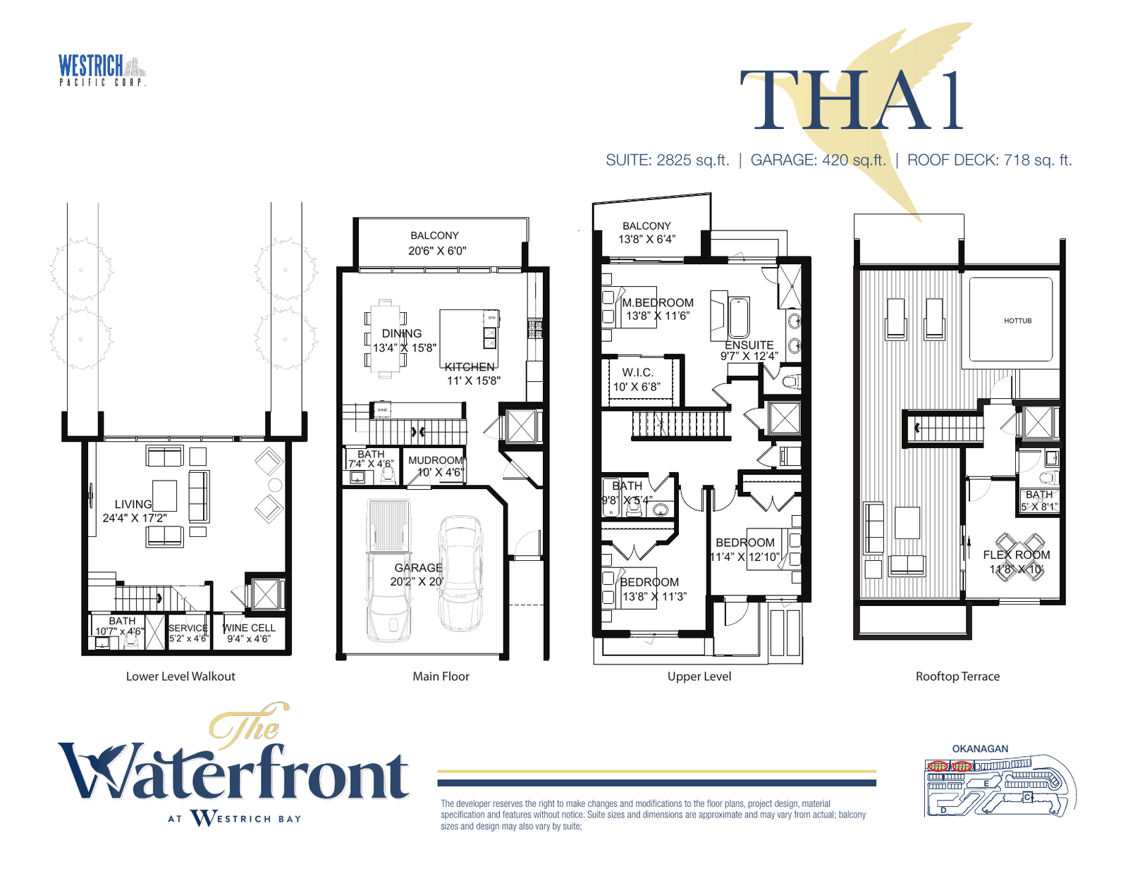 THA1 villa floor plan, Waterfront Row 1: three bedrooms, 2,825 sq ft suite