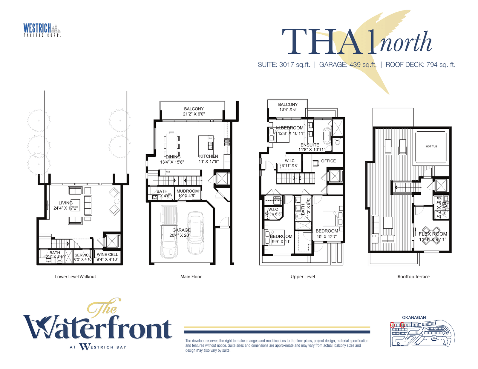 THA1 North villa floor plan, Waterfront Row 1: three bedrooms, 3,017 sq ft suite