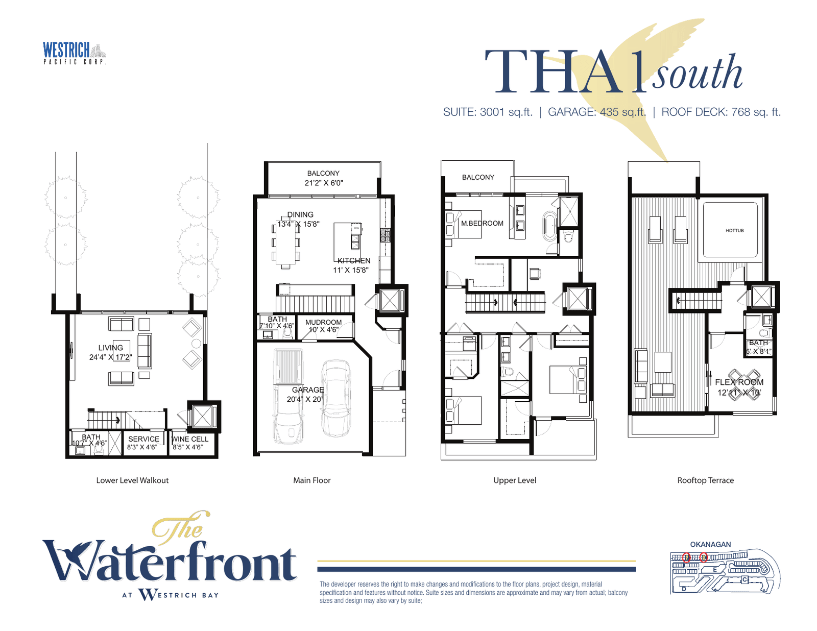 THA1 South villa floor plan, Waterfront Row 1: three bedrooms, 3,001 sq ft suite
