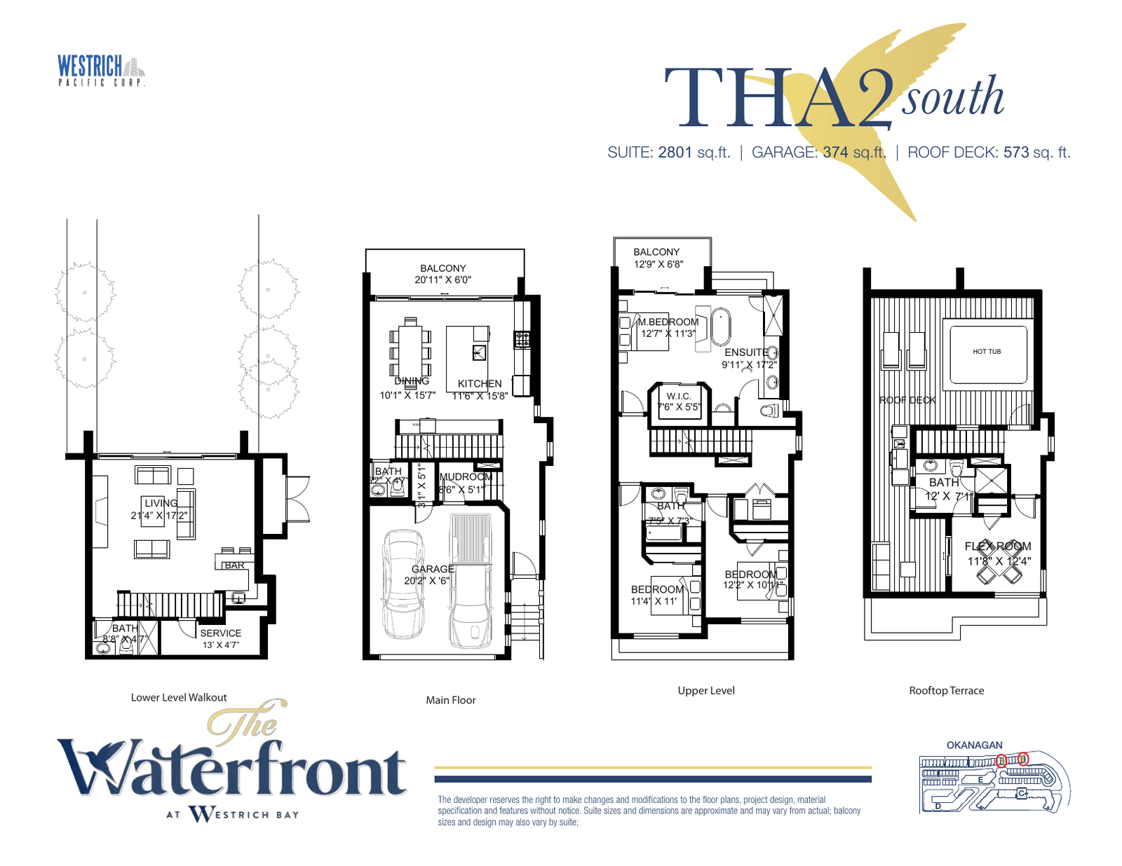 THA2 South villa floor plan, Waterfront Row 1: three bedrooms, 2,801 sq ft suite